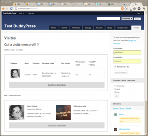 Profile Visitor Tracker screenshot 1 - using the shortcode in BuddyPress